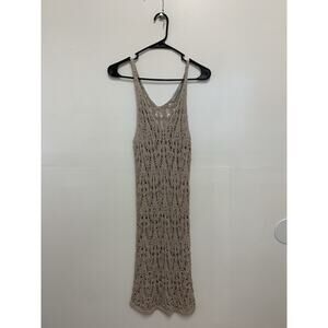 D. Exterior Italy Womens Beige Cotton Crochet Knit Sleeveless Midi Dress Small